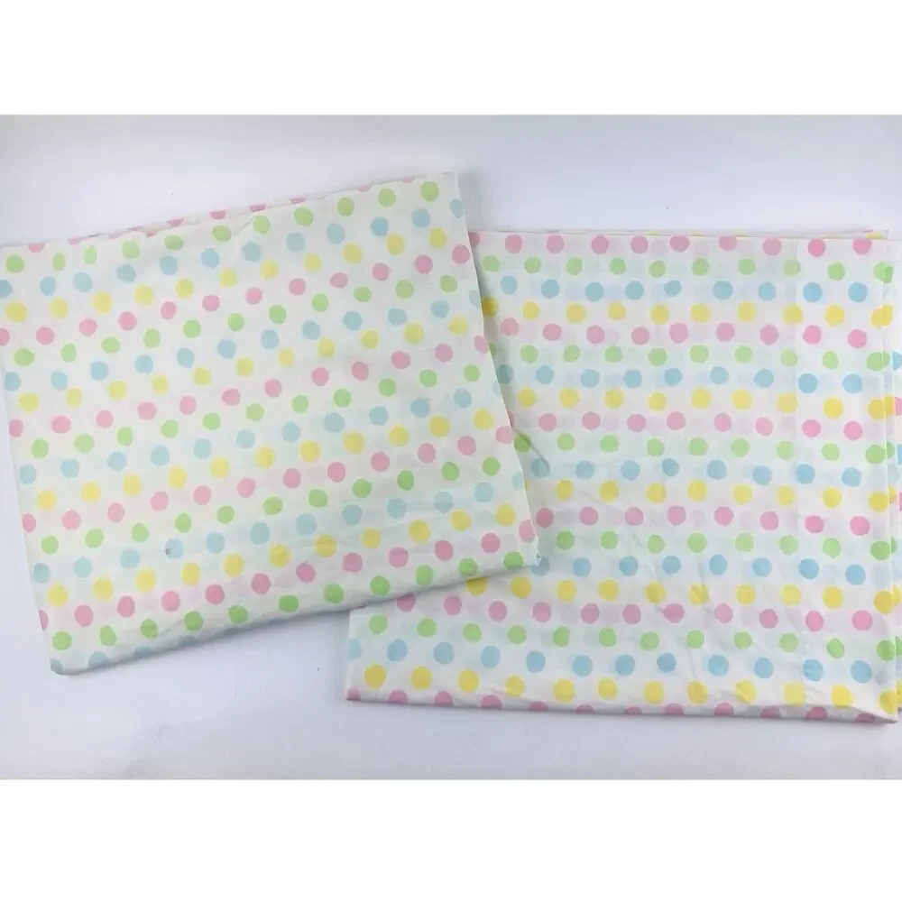Vintage Pastel Colorful Polka Dot Fitted Flat Sheet Great Crafting Rainbow Pink